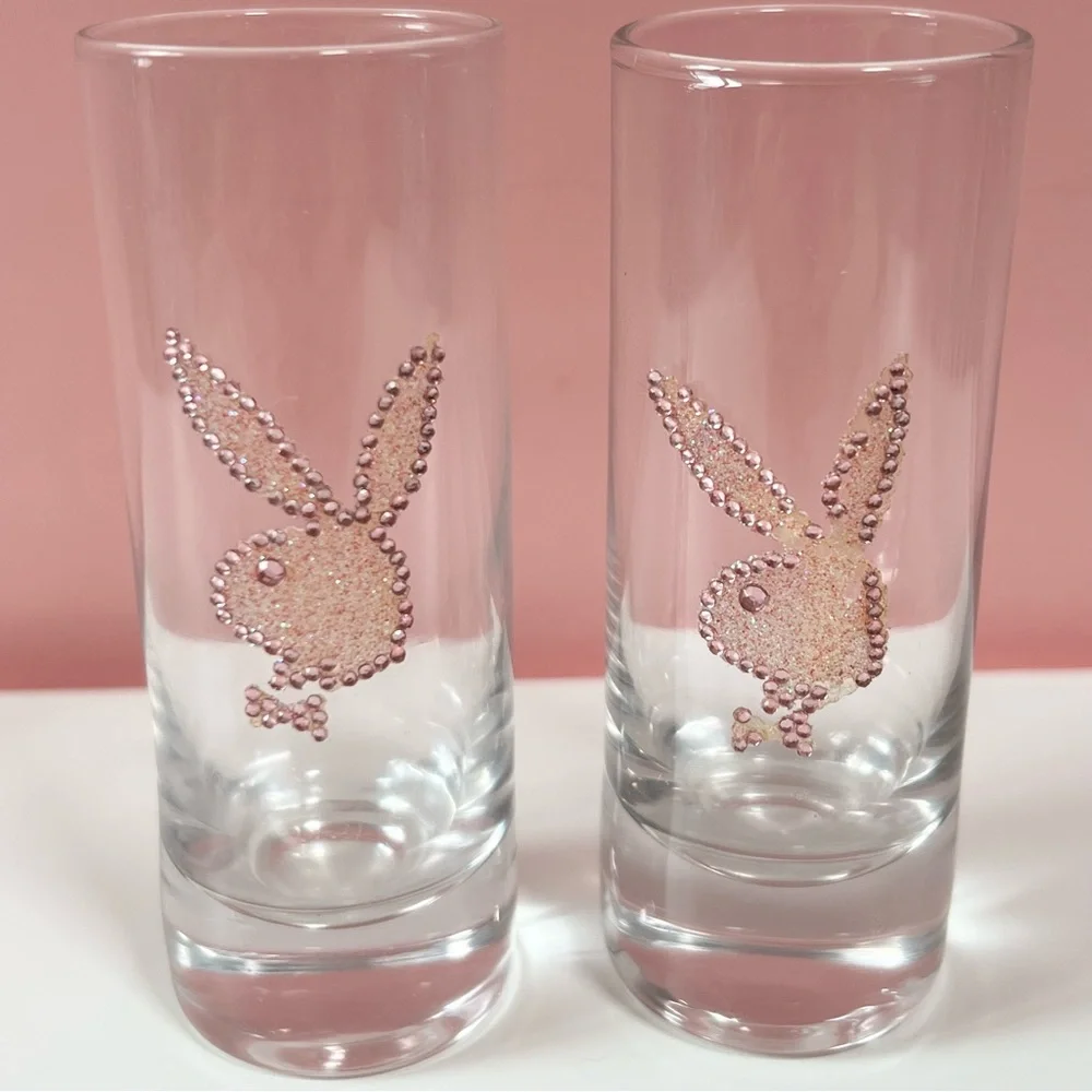 Vintage Y2K 2000s mcbling playmate playboy bunny glitter rhinestone shot glasses